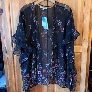 NWT Rewind Sheer Black Lacy Wildflower Kimono